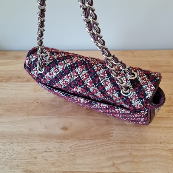 Karl Lagerfeld Agyness Tweed Crossbody Flap NWOT Convertible Wine Navy Luxury - Picture 7 of 16